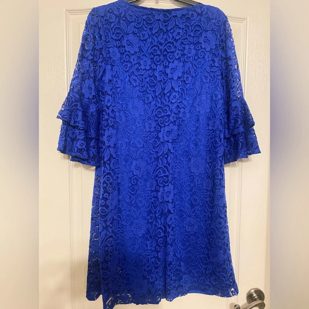 Perceptions New York Lace Boat Neck Shift Dress in a gorgeous sapphire blue! - Picture 5 of 6